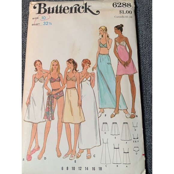 Butterick Petticoat Slip Bra Briefs Sewing Pattern Sz 10 6288 - uncut - Picture 4 of 4